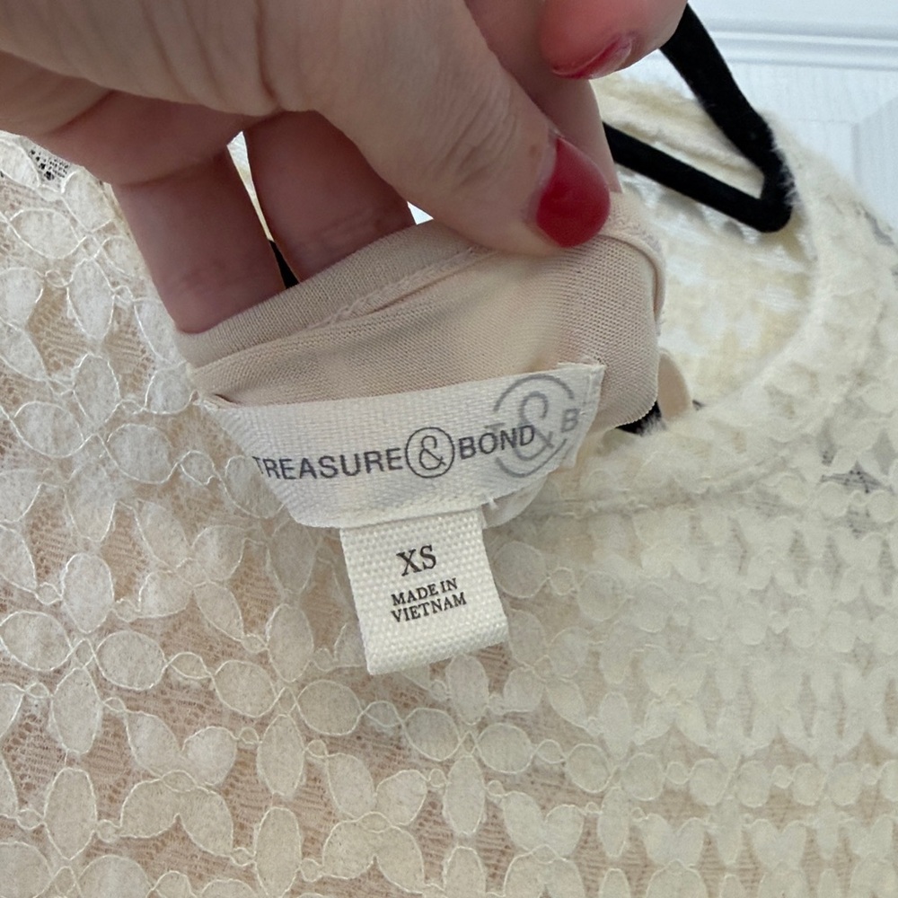 Treasure & Bond Cream Crochet Lace Puff Sleeve Midi Dress size XS - Picture 2 of 5